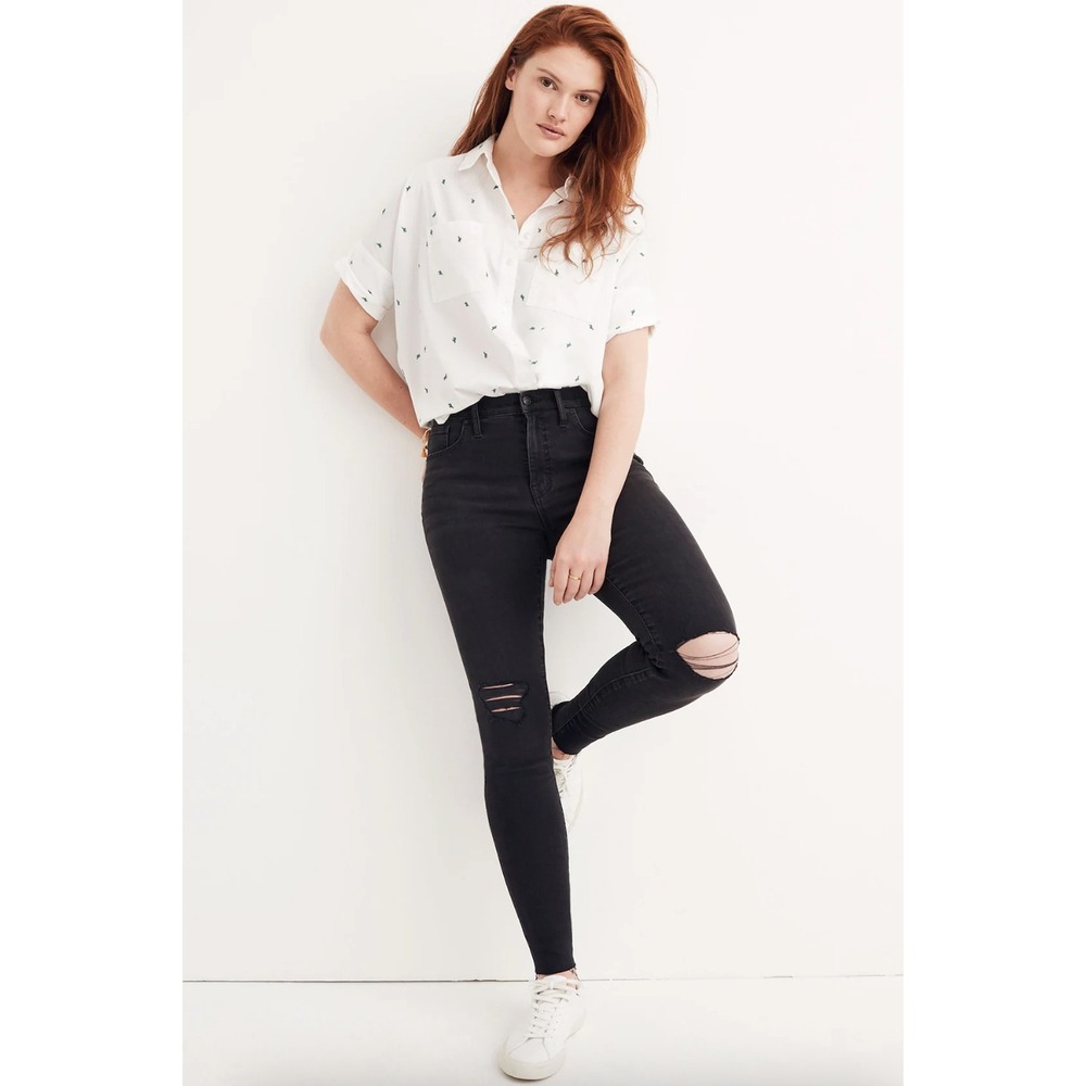 Madewell 9" Mid-Rise Skinny Jeans Black Sea Distressed Ripped Casual Size 29